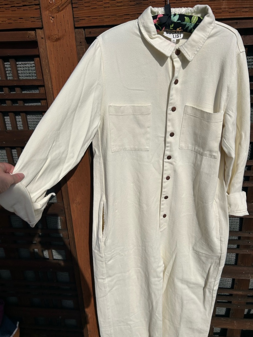 Bucket List Sarah Jumpsuit Tan Button-Up Denim Utility Jumpsuit size medium - Picture 4 of 16